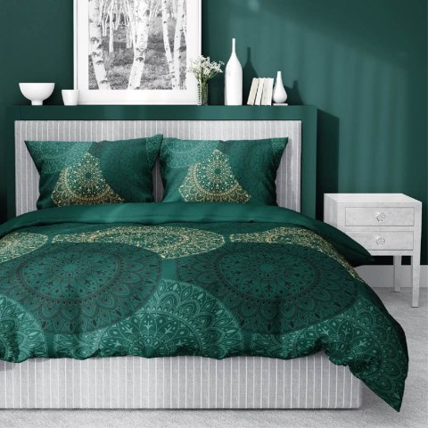 Pościel satynowa 220x200 4824 A zielona butelkowa złota geometria Home Satin 59