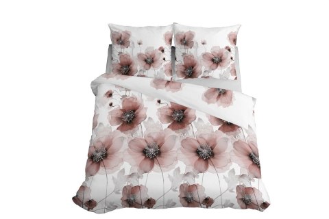 Pościel satynowa 220x200 4917 C biała różowa pudrowa kwiaty Home Satin 59