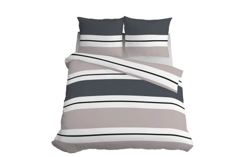 Pościel satynowa 220x200 5219 A biała grafitowa beżowa paski Home Satin 59