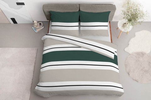 Pościel satynowa 220x200 5219 B biała zielona butelkowa beżowa paski Home Satin 59