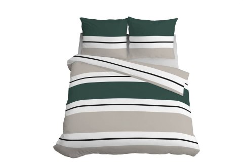 Pościel satynowa 220x200 5219 B biała zielona butelkowa beżowa paski Home Satin 59