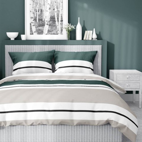 Pościel satynowa 220x200 5219 B biała zielona butelkowa beżowa paski Home Satin 59