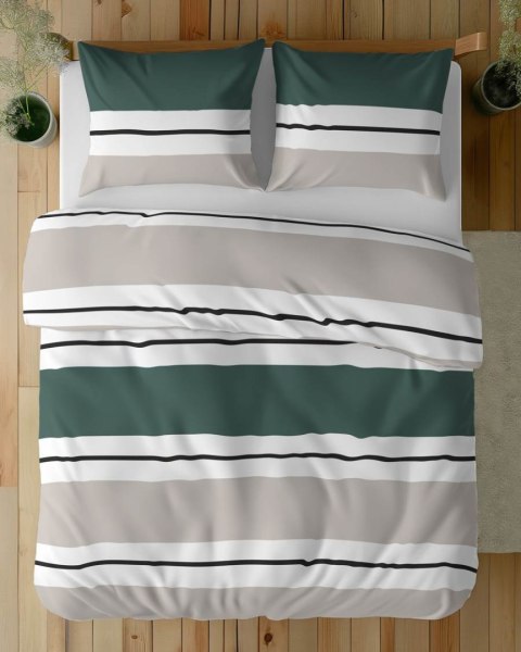 Pościel satynowa 220x200 5219 B biała zielona butelkowa beżowa paski Home Satin 59