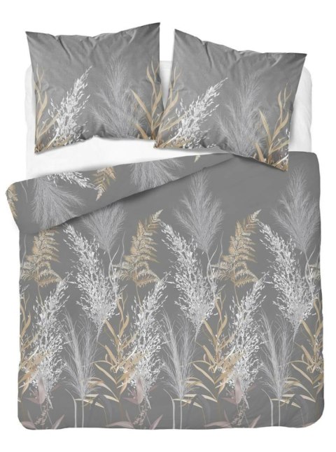 Pościel satynowa 220x200 5224 B szara ciemna biała beżowa liście łodygi Home Satin 59
