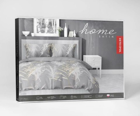 Pościel satynowa 220x200 5224 B szara ciemna biała beżowa liście łodygi Home Satin 59