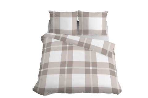 Pościel satynowa 220x200 5230 B biała beżowa kratka Home Satin 59