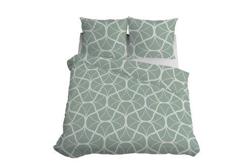 Pościel satynowa 220x200 5232 A seledynowa ciemna kremowa geometria Home Satin 59