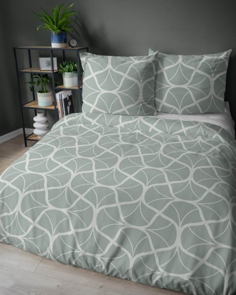 Pościel satynowa 220x200 5232 A seledynowa ciemna kremowa geometria Home Satin 59