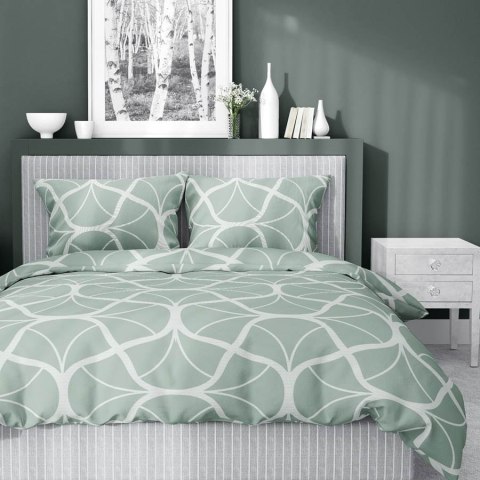 Pościel satynowa 220x200 5232 A seledynowa ciemna kremowa geometria Home Satin 59