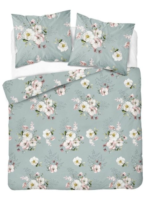 Pościel satynowa 220x200 5233 A szara biała różowa kwiaty Home Satin 59