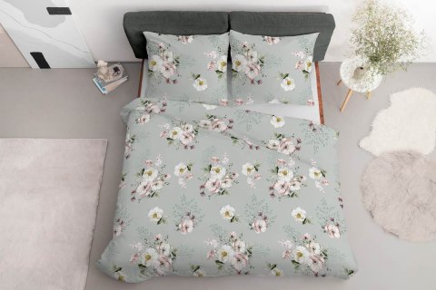 Pościel satynowa 220x200 5233 A szara biała różowa kwiaty Home Satin 59