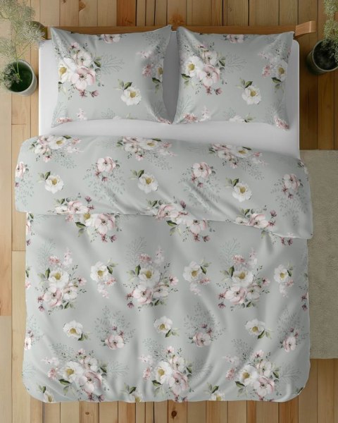 Pościel satynowa 220x200 5233 A szara biała różowa kwiaty Home Satin 59