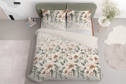 Pościel satynowa 220x200 5234 A kremowa zielona bezowa jasna kwiaty liście Home Satin 59
