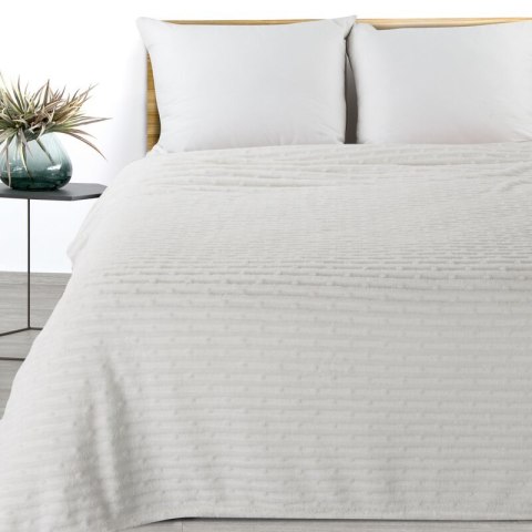 Koc narzuta z mikrofibry 130x170 biały miękki Lisa z wytłaczanym wzorem pasów D91