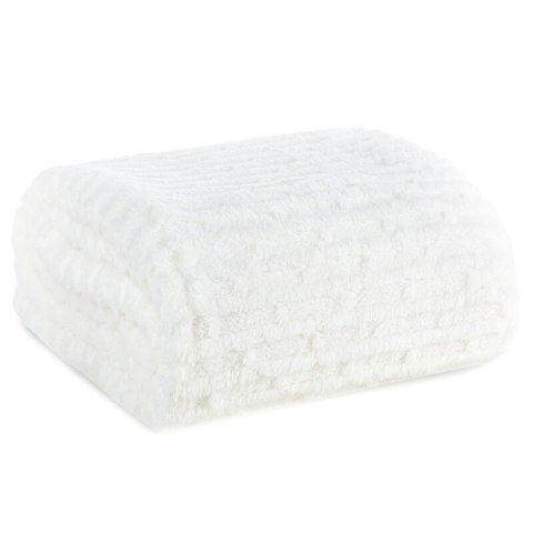 Koc narzuta z mikrofibry 130x170 biały miękki Lisa z wytłaczanym wzorem pasów D91