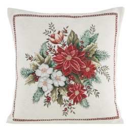 Poszewka świąteczna 45x45 naturalna kremowa czerwona gobelinowa Eurofirany