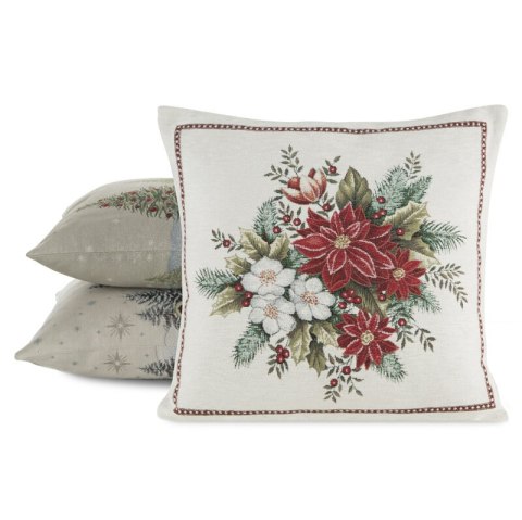 Poszewka świąteczna 45x45 naturalna kremowa czerwona gobelinowa Eurofirany
