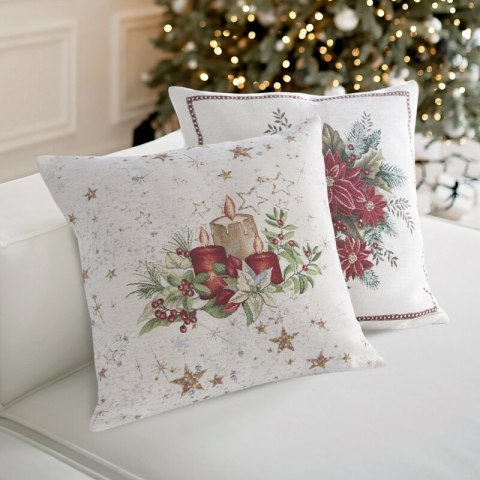 Poszewka świąteczna 45x45 naturalna kremowa czerwona gobelinowa Eurofirany