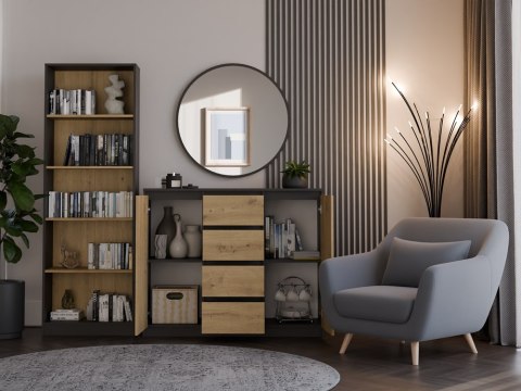 KOMODA 2 DRZWI 4 SZUFLADY ANTRACYT/ARTISAN KOMPLET