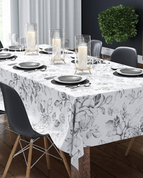 Obrus na stół 140x280 szary kwiaty 4268 A Panama 17