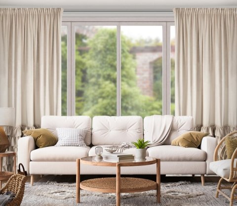 Zasłona 140x270 Carli beżowa gotowa na taśmie Eurofirany