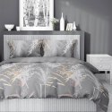 Pościel satynowa 140x200 5224 B szara ciemna biała beżowa liście łodygi z jedną poszewką Home Satin 59