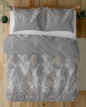 Pościel satynowa 140x200 5224 B szara ciemna biała beżowa liście łodygi z jedną poszewką Home Satin 59