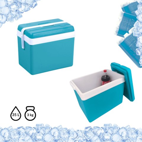Lodówka turystyczna 35L KAMAI EDA na wkłady mrożące, niebieska z białą rączką