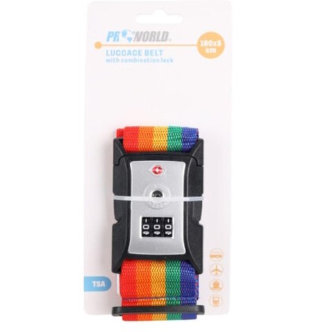 UNIWERSALNY PAS ZABEZPIECZAJĄCY DO WALIZKI SPINAJĄCY 180x5CM NA SZYFR PROWORLD - MULTIKOLOR