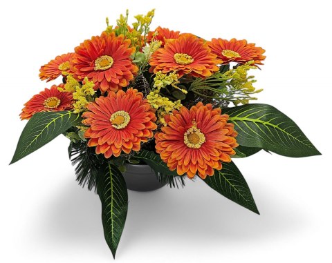 WIOSENNY STROIK NA CMENTARZ KWIATY GERBERY NA GRÓB POMNIK Z OBCIĄŻENIEM