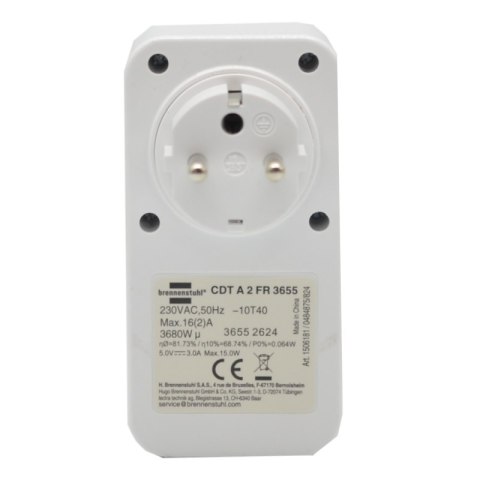 Elektroniczny sterownik czasowy USB i USB C IP20 Brennenstuhl 1506181