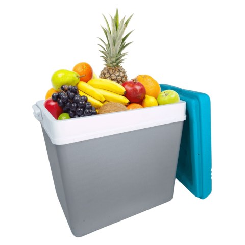 Lodówka turystyczna 24L KAMAI EDA na wkłady mrożące, szara z białą rączką i niebieską pokrywą