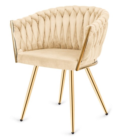 Krzesło plecione Lugano fotel TRECCIA CREAM VELVET GOLD