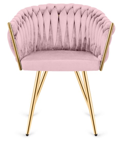 Krzesło plecione Lugano fotel TRECCIA PINK VELVET GOLD