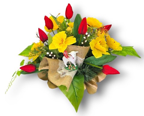 WIELKANOCNY STROIK NA POMNIK KWIATY NA GRÓB TULIPANY ŻONKILE BARANEK