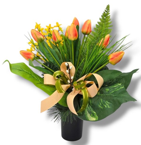 WIOSENNY BUKIET WKŁAD DO WAZONU FLAKONU NA GRÓB CMENTARZ STROIK TULIPANY