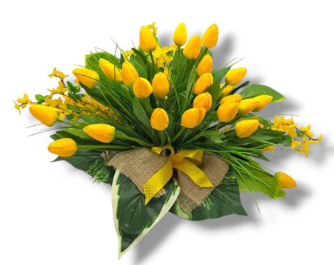 WIOSENNY STROIK NA CMENTARZ KWIATY NA GRÓB POMNIK Z OBCIĄŻENIEM TULIUPANY