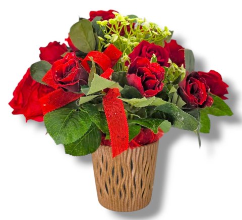 SZTUCZNE RÓŻE W DONICZCE DEKORACJA DO WNĘTRZA DO SALONU POKOJU NA STÓŁ