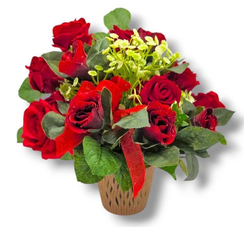 SZTUCZNE RÓŻE W DONICZCE DEKORACJA DO WNĘTRZA DO SALONU POKOJU NA STÓŁ