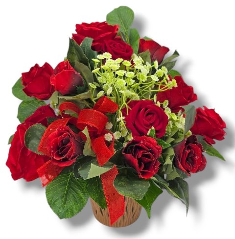 SZTUCZNE RÓŻE W DONICZCE DEKORACJA DO WNĘTRZA DO SALONU POKOJU NA STÓŁ