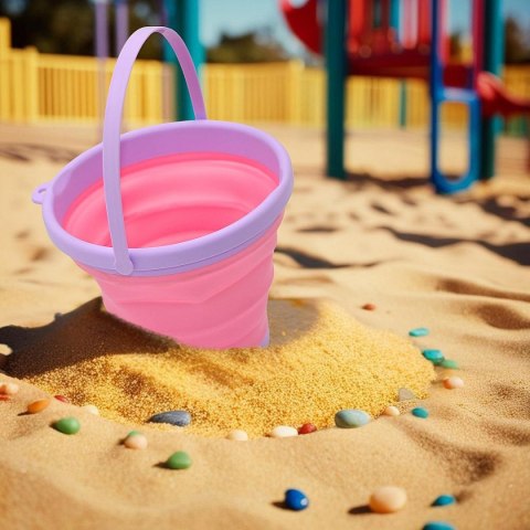 WIADERKO DO PIASKU SKŁADANE OKRĄGŁE RÓŻOWE