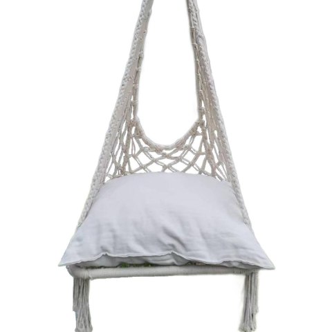 HAMAK AŻUROWY FOTEL WISZĄCY 60x60x120CM Z PODUSZKĄ ECRU