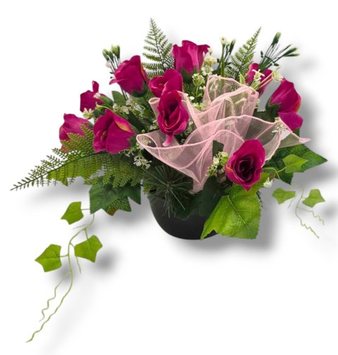 WIOSENNY STROIK NA CMENTARZ KWIATY NA GRÓB POMNIK MISA Z OBCIĄŻENIEM RÓŻE