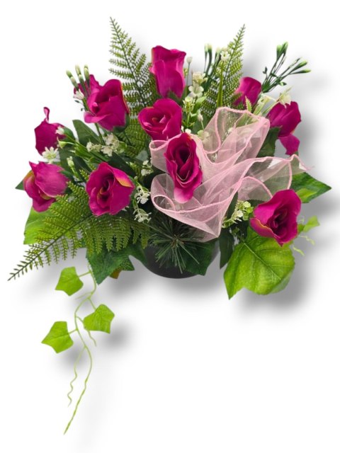 WIOSENNY STROIK NA CMENTARZ KWIATY NA GRÓB POMNIK MISA Z OBCIĄŻENIEM RÓŻE