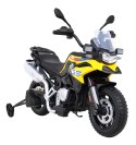 Motor BMW F850 GS na akumulator dla dzieci Żółty + Kółka pomocnicze + Audio LED + Wolny Start + EVA