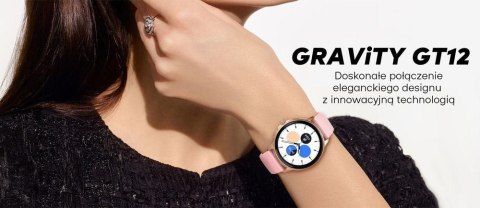 Smartwatch Damski GRAVITY GT12-1 Czarny Pasek Silikonowy + Czarna Bransoleta