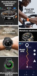 Smartwatch Męski GRAVITY GPS GT24-2 Czarny Pasek Silikonowy + Biały Pasek Silikonowy