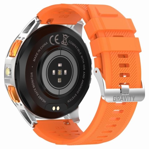 Smartwatch Męski GRAVITY GPS GT24-4 Czarny Pasek Silikonowy + Pomarańczowy Pasek Silikonowy