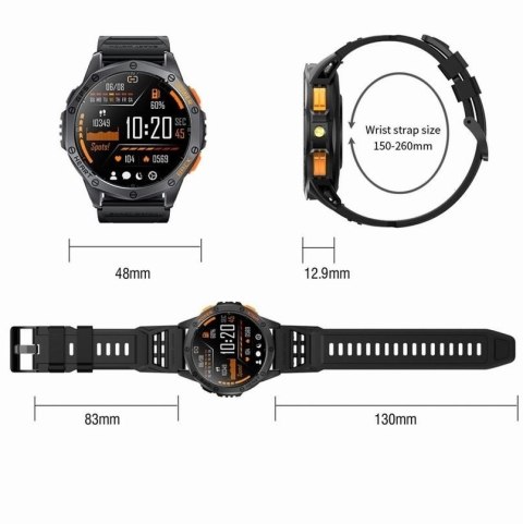 Smartwatch Męski GRAVITY GPS GT24-4 Czarny Pasek Silikonowy + Pomarańczowy Pasek Silikonowy