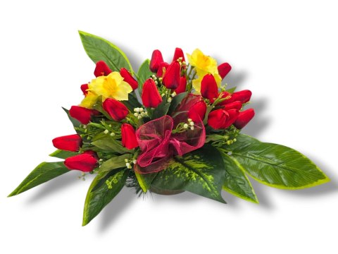 WIOSENNY STROIK NA CMENTARZ KWIATY NA GRÓB POMNIK MISA Z OBCIĄŻENIEM TULIPANY ŻONKILE